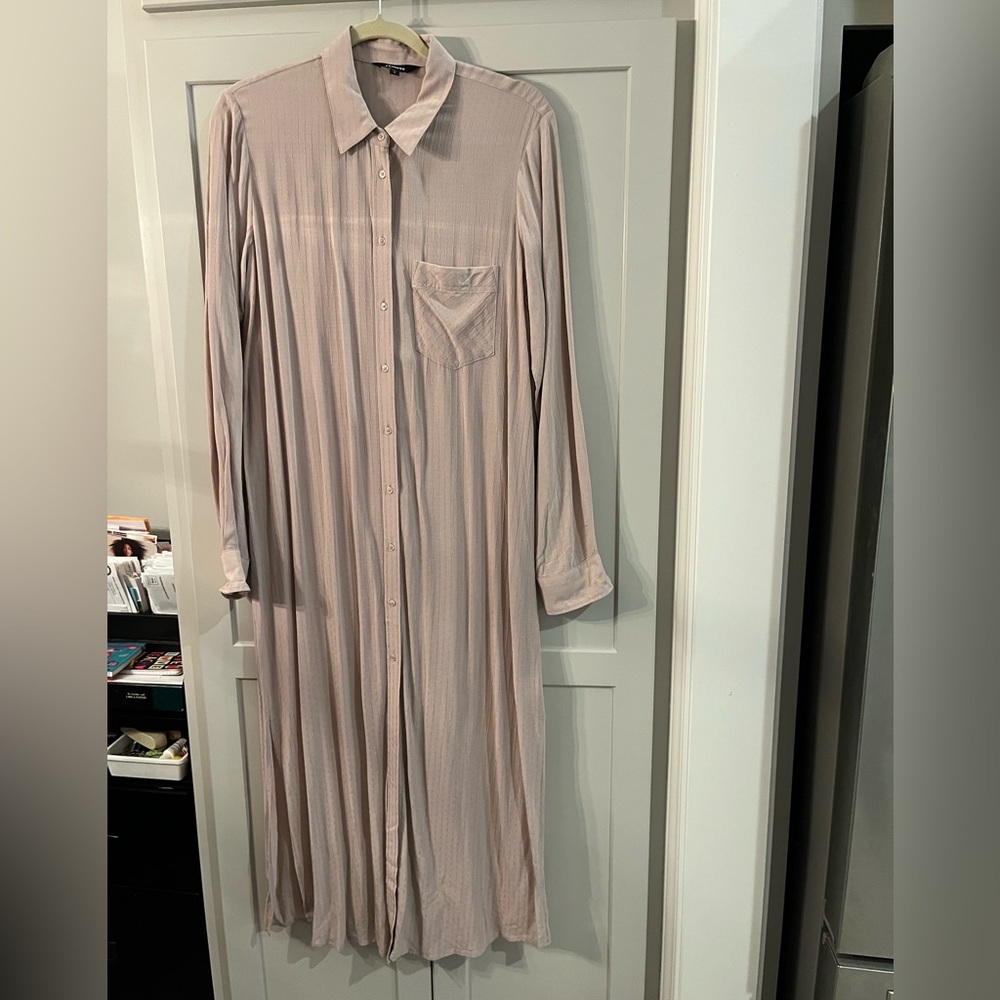 Express Long Button Down Dress, Light Pink, Size M
